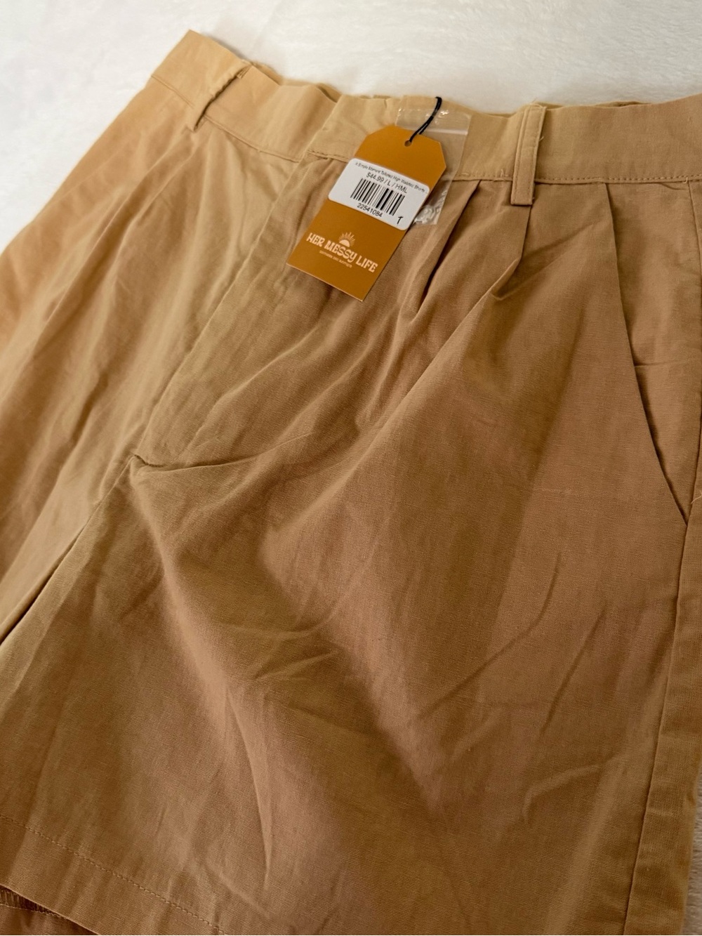 GIGIO USA Womens Large Tan Pleated Shorts High Waist Wide Leg NWT Pockets - Picture 1 of 9